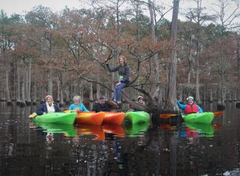 Team kayaking in GLSmith State Park
