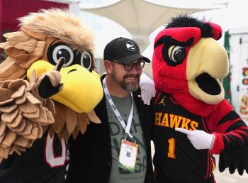 Atlanta Falcons and Hawks mascots at GTC 2024